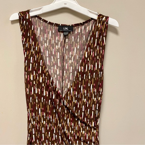 I.N. San Francisco Sz S Brown & Pink Wrap Look Dress 👗 GUC - Picture 2 of 6